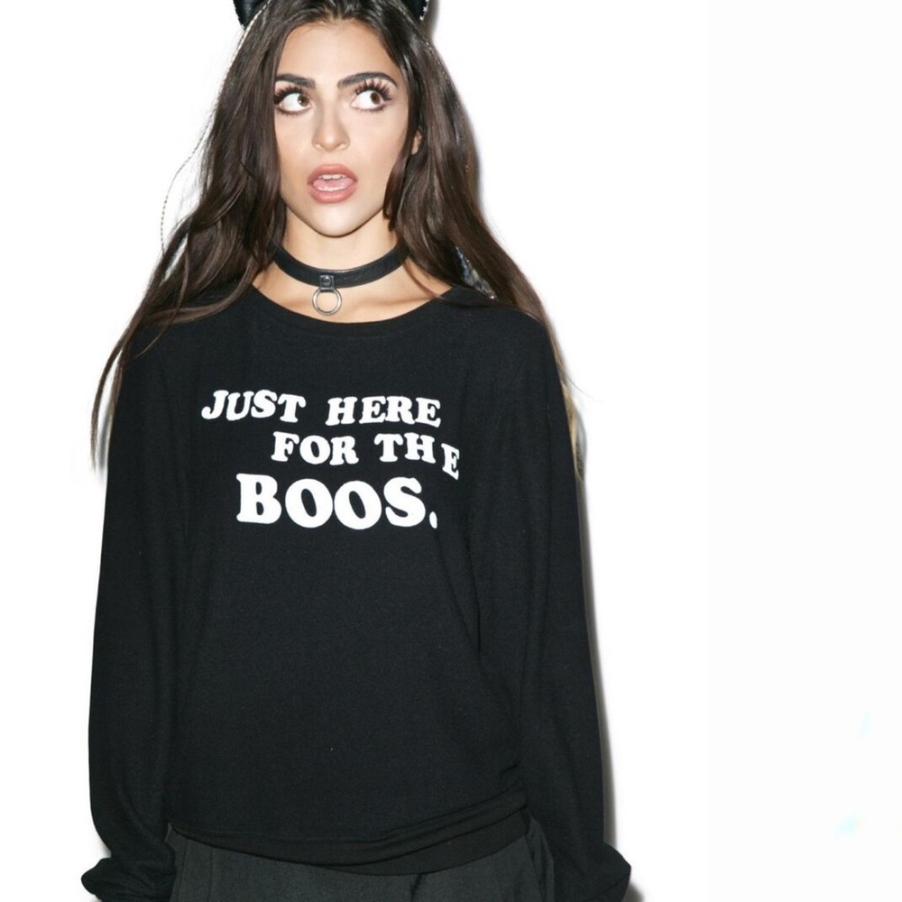 Wildfox Halloween "Just Here for the Boos" Fleece Pullover Charcoal Gray Size SM